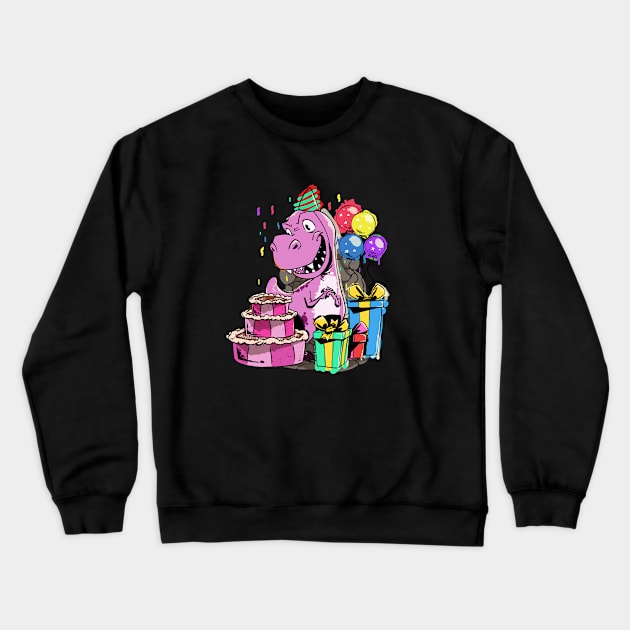 Birthday Party For A Pink Dinosaur Girl Crewneck Sweatshirt by iHeartDinosaurs